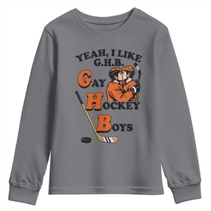 Yeah I Like GHB Gay Hockey Boys Youth Sweatshirt LGBTQ Pride Hockey Fan TS02 Charcoal Print Your Wear