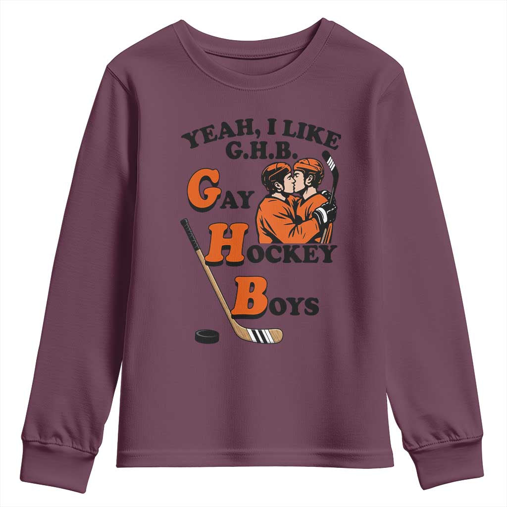 Yeah I Like GHB Gay Hockey Boys Youth Sweatshirt LGBTQ Pride Hockey Fan TS02 Maroon Print Your Wear