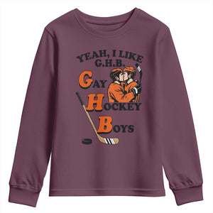 Yeah I Like GHB Gay Hockey Boys Youth Sweatshirt LGBTQ Pride Hockey Fan TS02 Maroon Print Your Wear