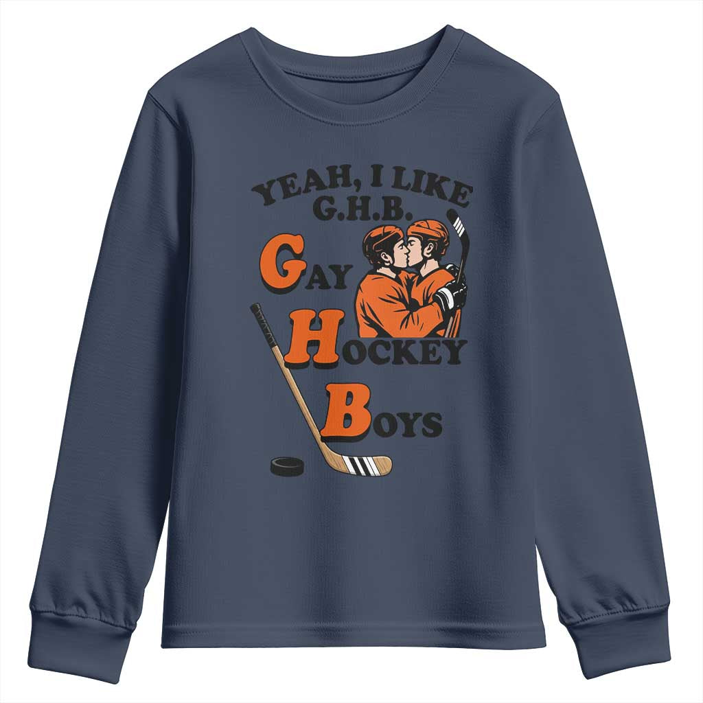 Yeah I Like GHB Gay Hockey Boys Youth Sweatshirt LGBTQ Pride Hockey Fan TS02 Navy Print Your Wear