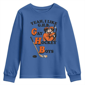 Yeah I Like GHB Gay Hockey Boys Youth Sweatshirt LGBTQ Pride Hockey Fan TS02 Royal Blue Print Your Wear