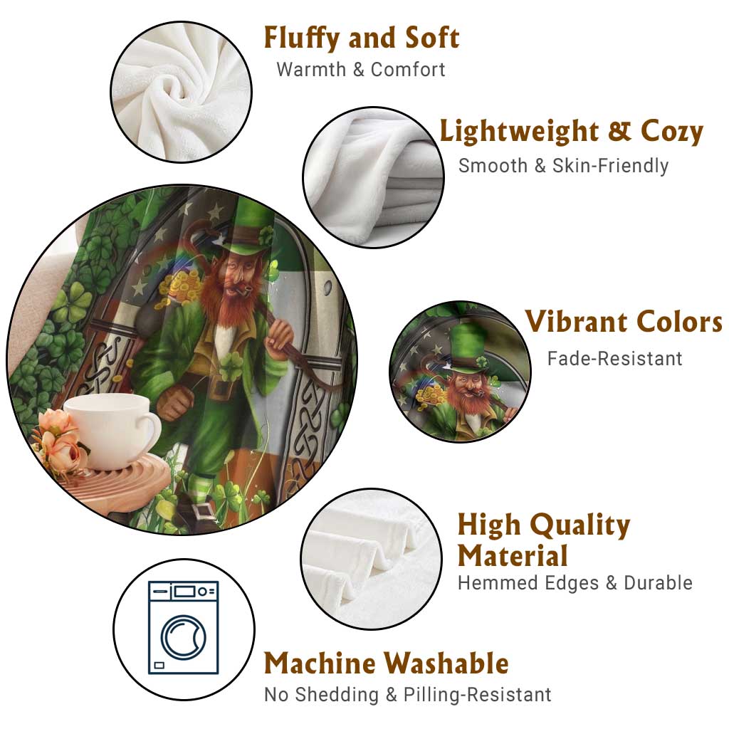 Happy St Patrick's Day Leprechaun Throw Blanket American Irish Flag TS02 Print Your Wear