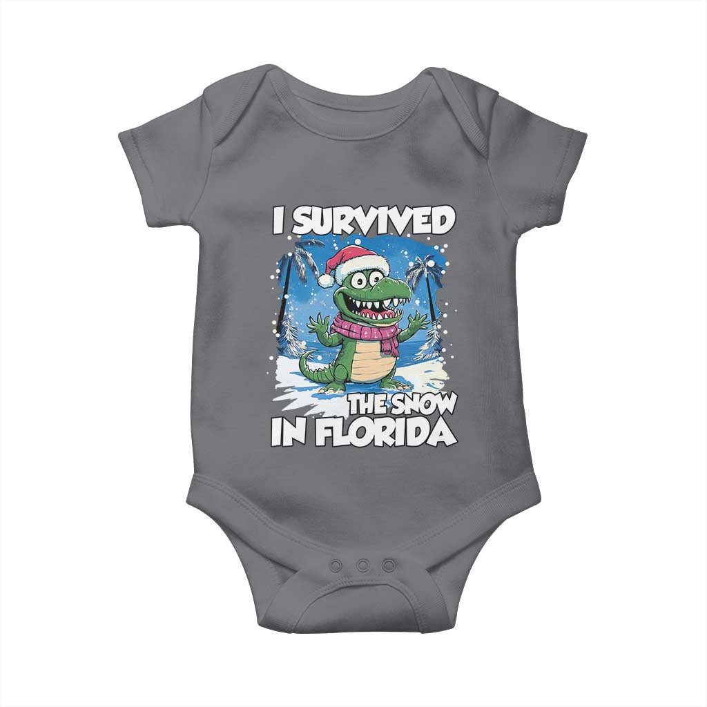 I Survived The Snow In Florida Baby Onesie Funny Crocodile TS02 Charcoal Print Your Wear