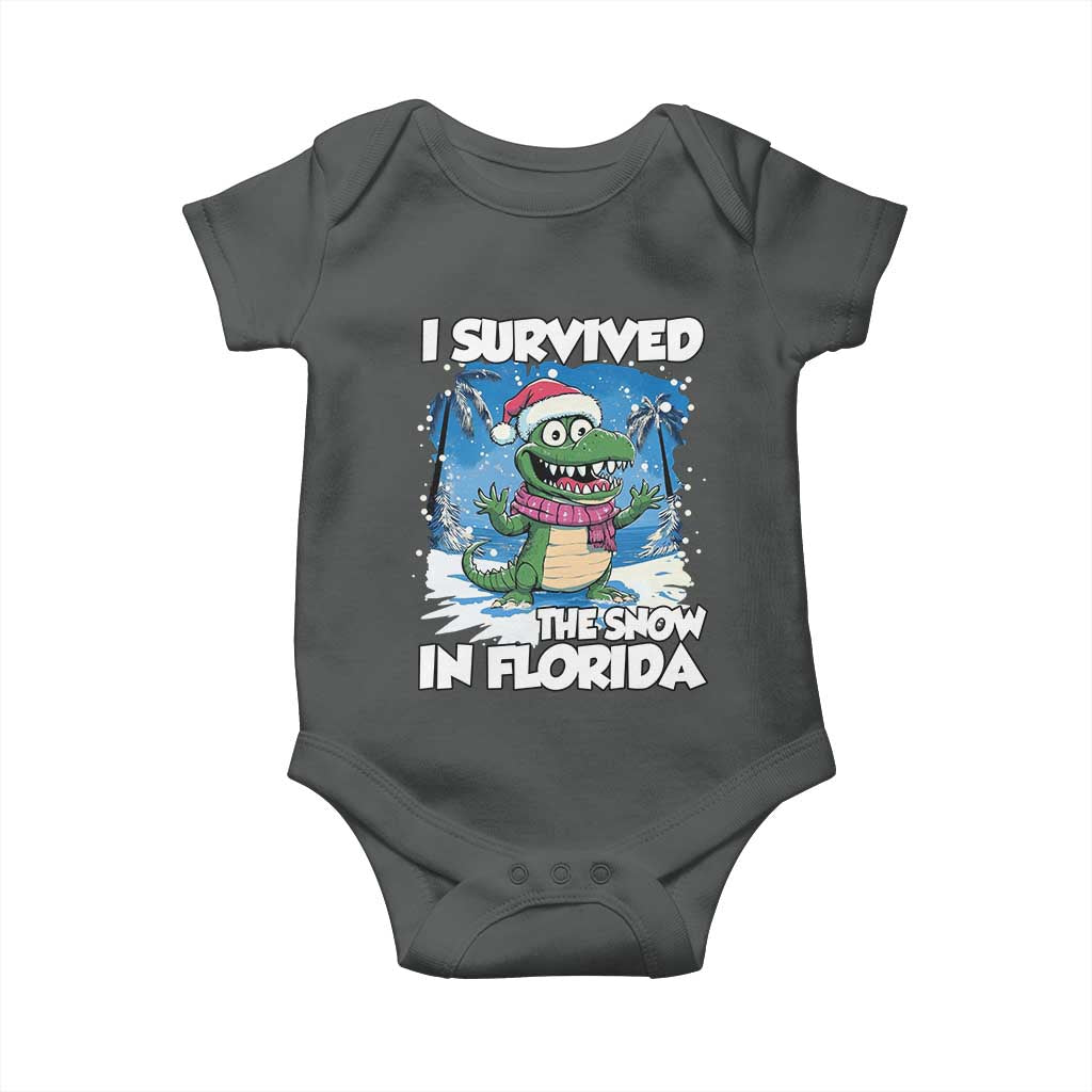 I Survived The Snow In Florida Baby Onesie Funny Crocodile TS02 Dark Heather Print Your Wear