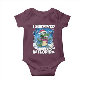 I Survived The Snow In Florida Baby Onesie Funny Crocodile TS02 Maroon Print Your Wear