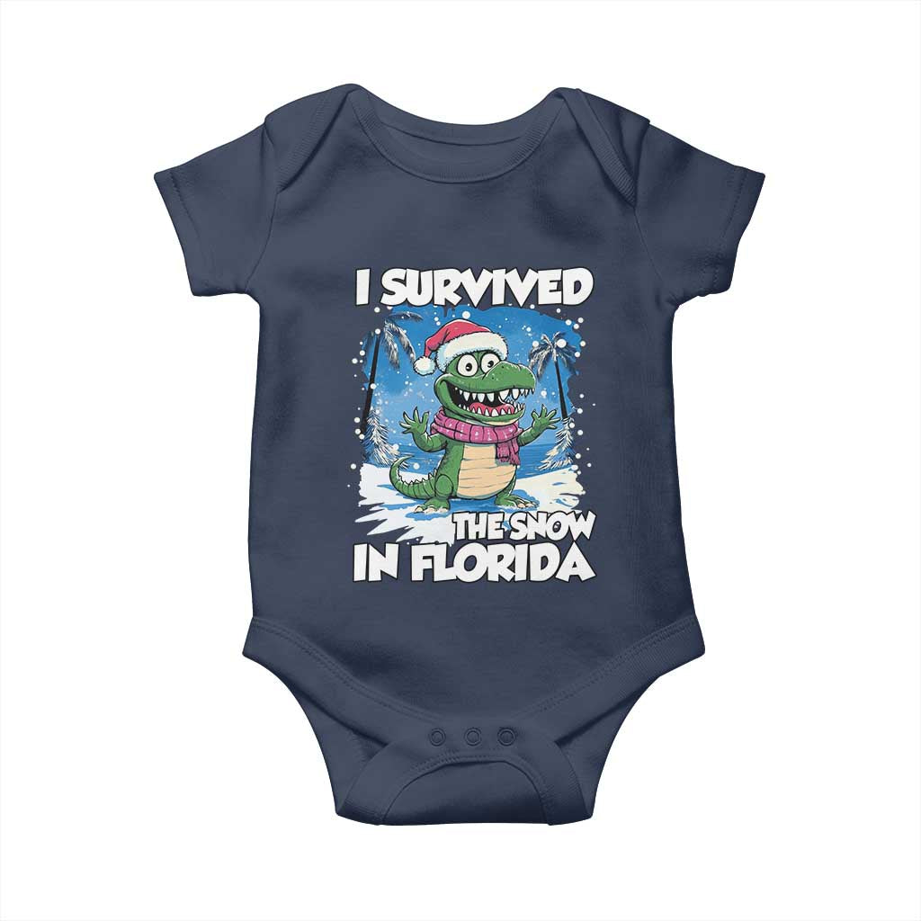 I Survived The Snow In Florida Baby Onesie Funny Crocodile TS02 Navy Print Your Wear