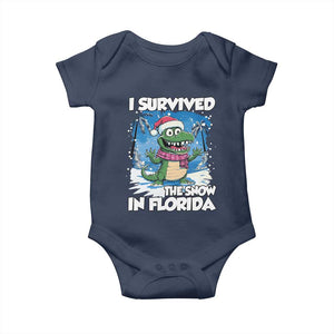 I Survived The Snow In Florida Baby Onesie Funny Crocodile TS02 Navy Print Your Wear