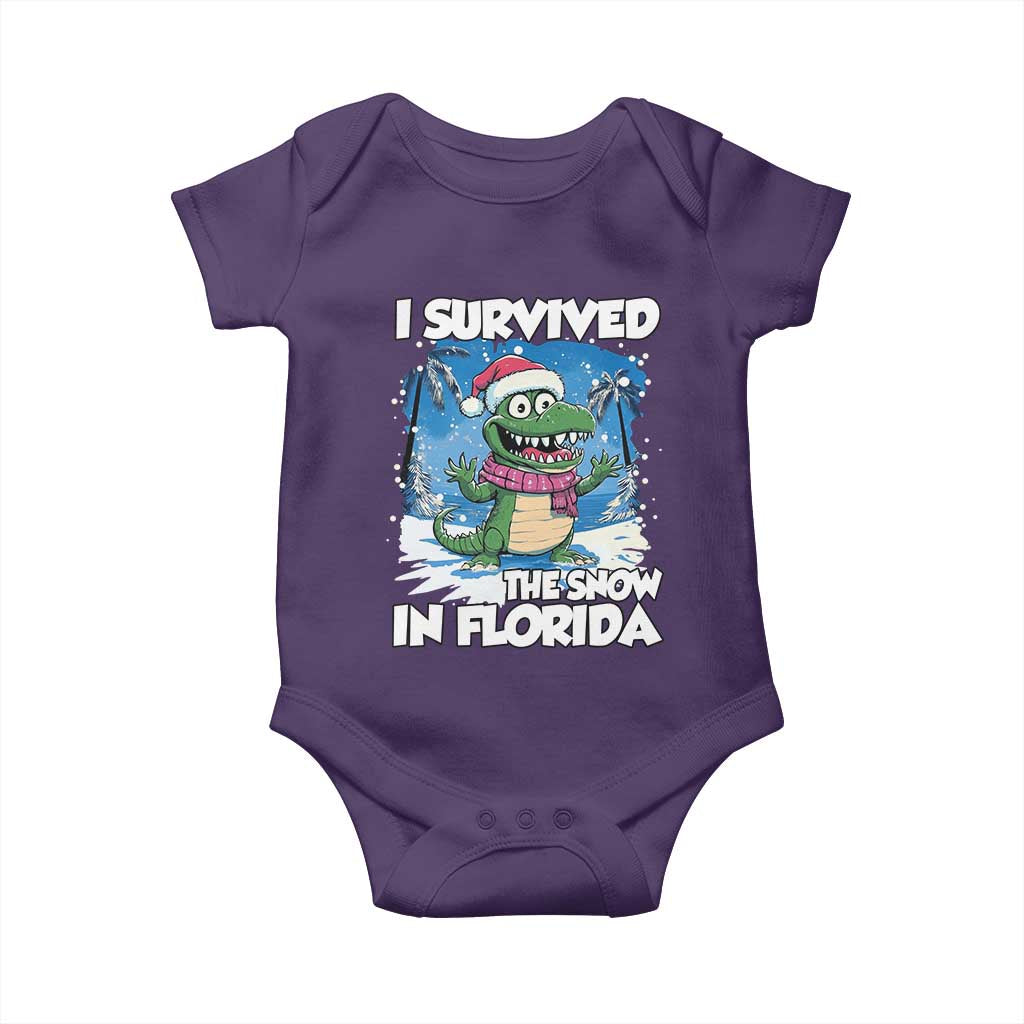 I Survived The Snow In Florida Baby Onesie Funny Crocodile TS02 Purple Print Your Wear