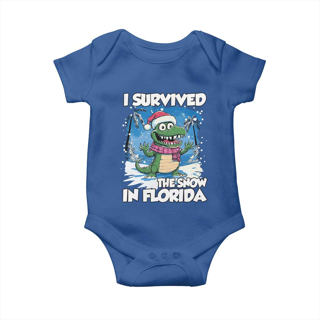 I Survived The Snow In Florida Baby Onesie Funny Crocodile TS02 Royal Blue Print Your Wear