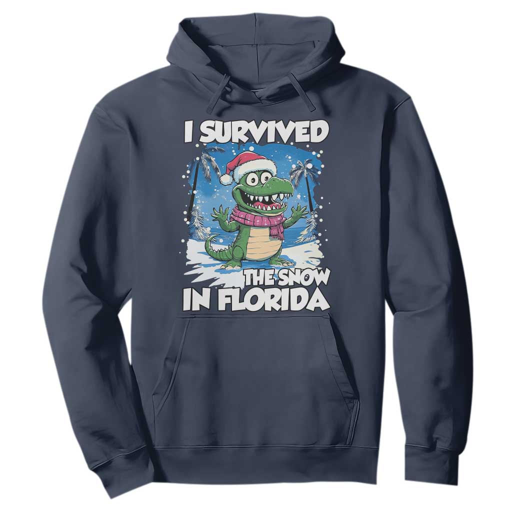 I Survived The Snow In Florida Hoodie Funny Crocodile TS02 Navy Print Your Wear
