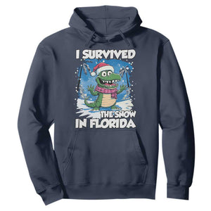 I Survived The Snow In Florida Hoodie Funny Crocodile TS02 Navy Print Your Wear