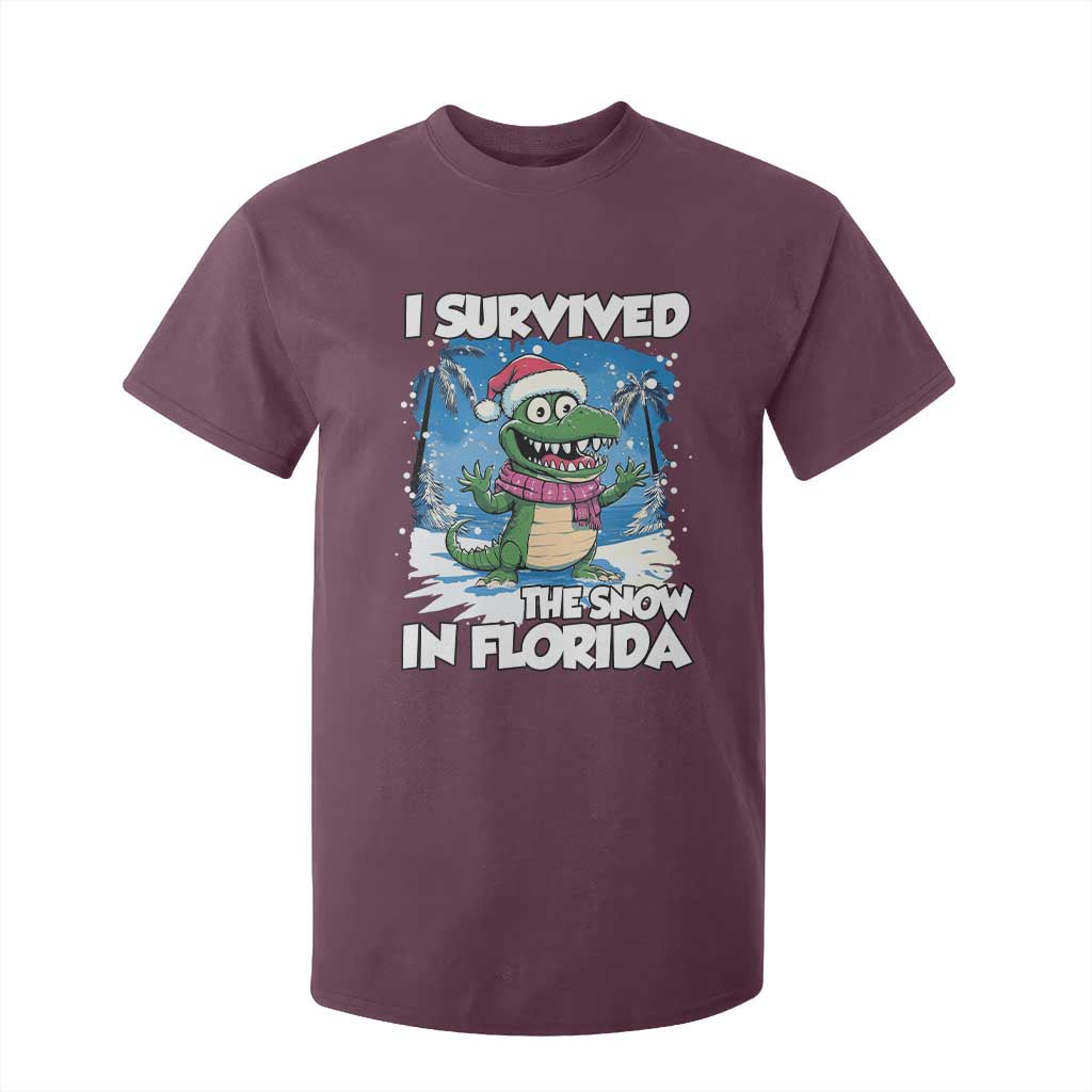 I Survived The Snow In Florida T Shirt For Kid Funny Crocodile TS02 Maroon Print Your Wear