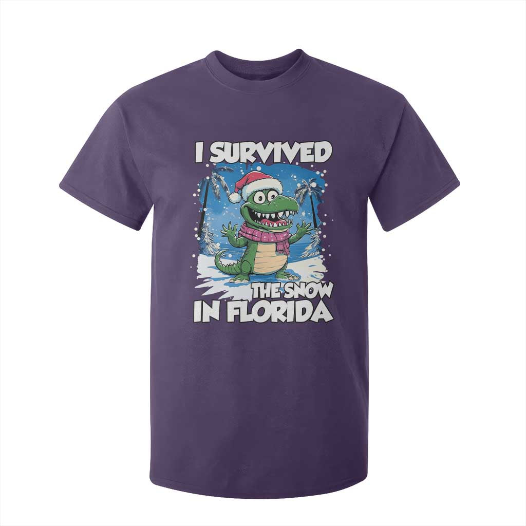 I Survived The Snow In Florida T Shirt For Kid Funny Crocodile TS02 Purple Print Your Wear