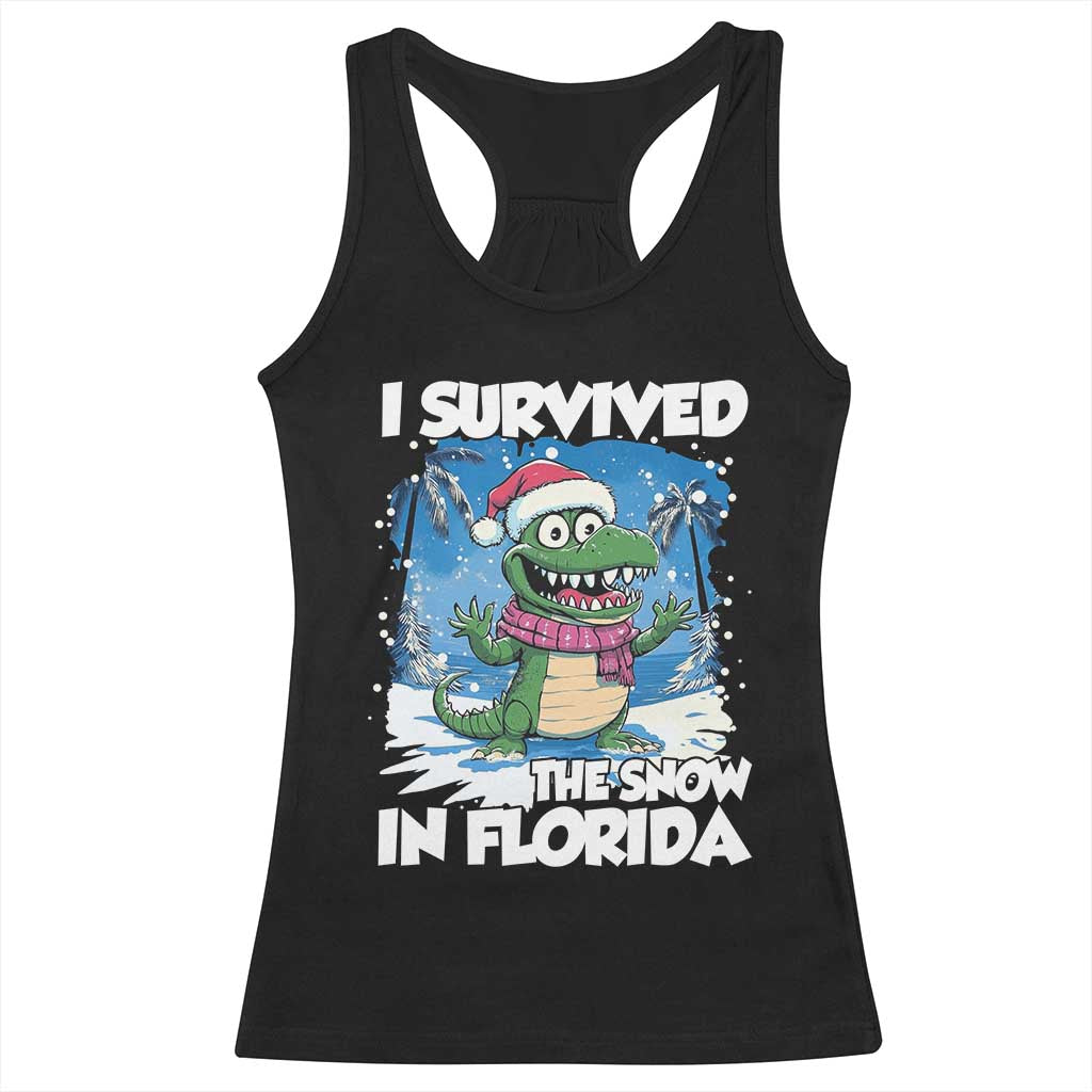 I Survived The Snow In Florida Racerback Tank Top Funny Crocodile TS02 Black Print Your Wear