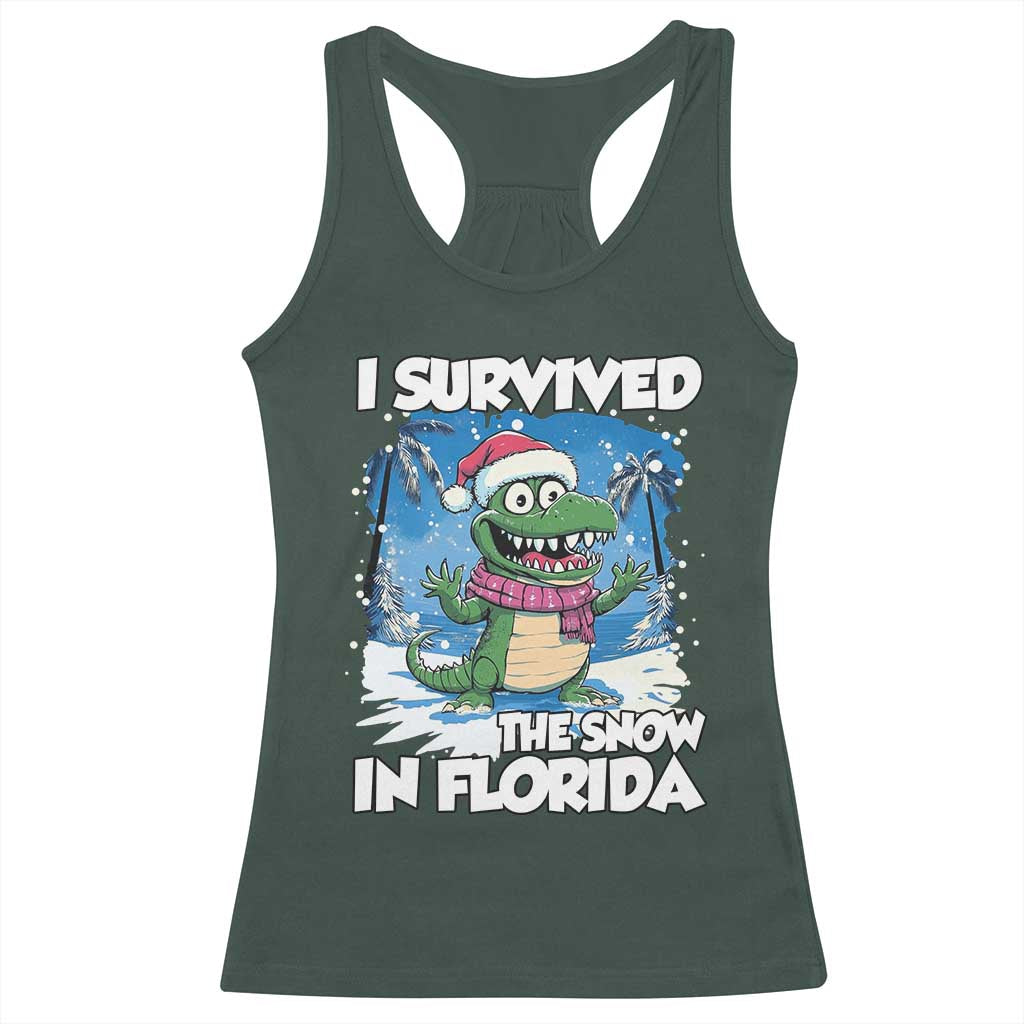 I Survived The Snow In Florida Racerback Tank Top Funny Crocodile TS02 Dark Forest Green Print Your Wear