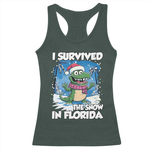 I Survived The Snow In Florida Racerback Tank Top Funny Crocodile TS02 Dark Forest Green Print Your Wear