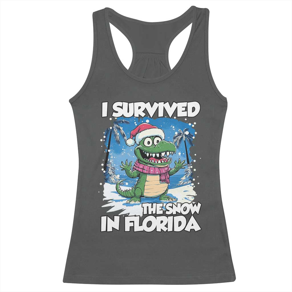 I Survived The Snow In Florida Racerback Tank Top Funny Crocodile TS02 Dark Heather Print Your Wear