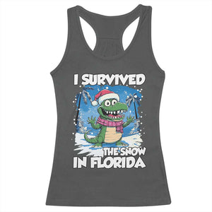 I Survived The Snow In Florida Racerback Tank Top Funny Crocodile TS02 Dark Heather Print Your Wear