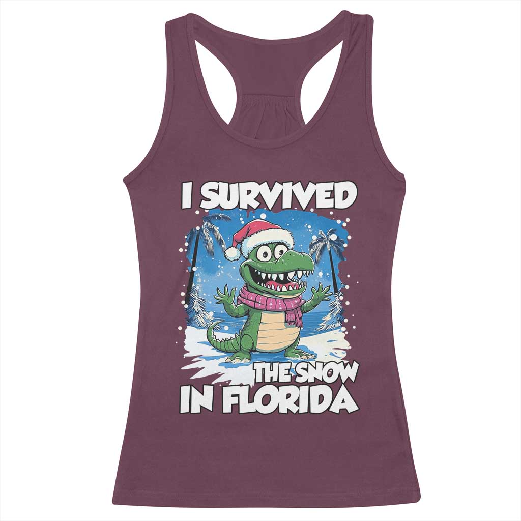 I Survived The Snow In Florida Racerback Tank Top Funny Crocodile TS02 Maroon Print Your Wear