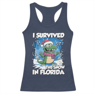I Survived The Snow In Florida Racerback Tank Top Funny Crocodile TS02 Navy Print Your Wear