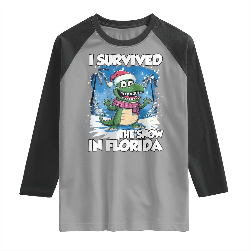 I Survived The Snow In Florida Raglan Shirt Funny Crocodile TS02 Sport Gray Black Print Your Wear