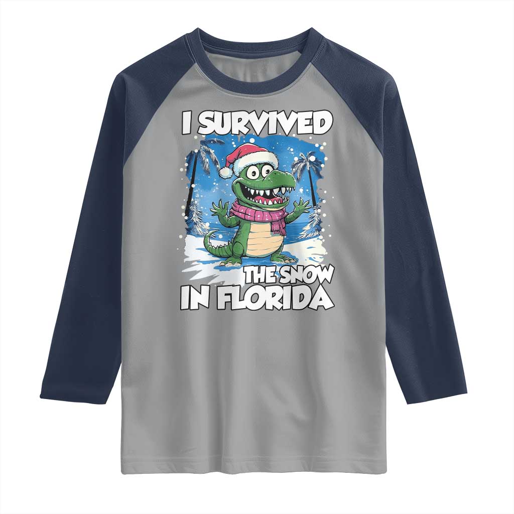 I Survived The Snow In Florida Raglan Shirt Funny Crocodile TS02 Sport Gray Navy Print Your Wear