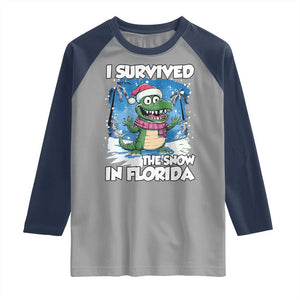 I Survived The Snow In Florida Raglan Shirt Funny Crocodile TS02 Sport Gray Navy Print Your Wear