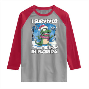 I Survived The Snow In Florida Raglan Shirt Funny Crocodile TS02 Sport Gray Red Print Your Wear