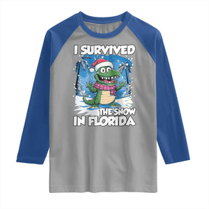 I Survived The Snow In Florida Raglan Shirt Funny Crocodile TS02 Sport Gray Royal Print Your Wear