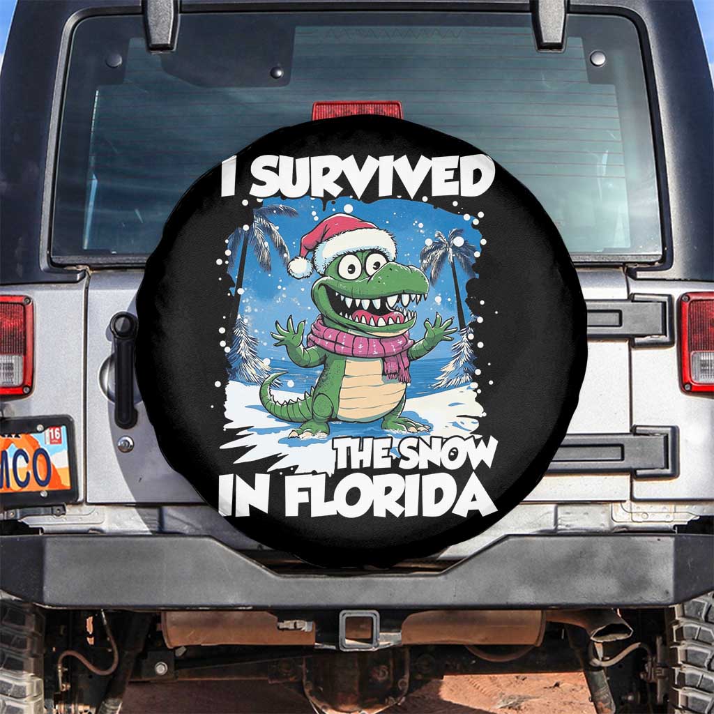 I Survived The Snow In Florida Spare Tire Cover Funny Crocodile TS02 No hole Black Print Your Wear