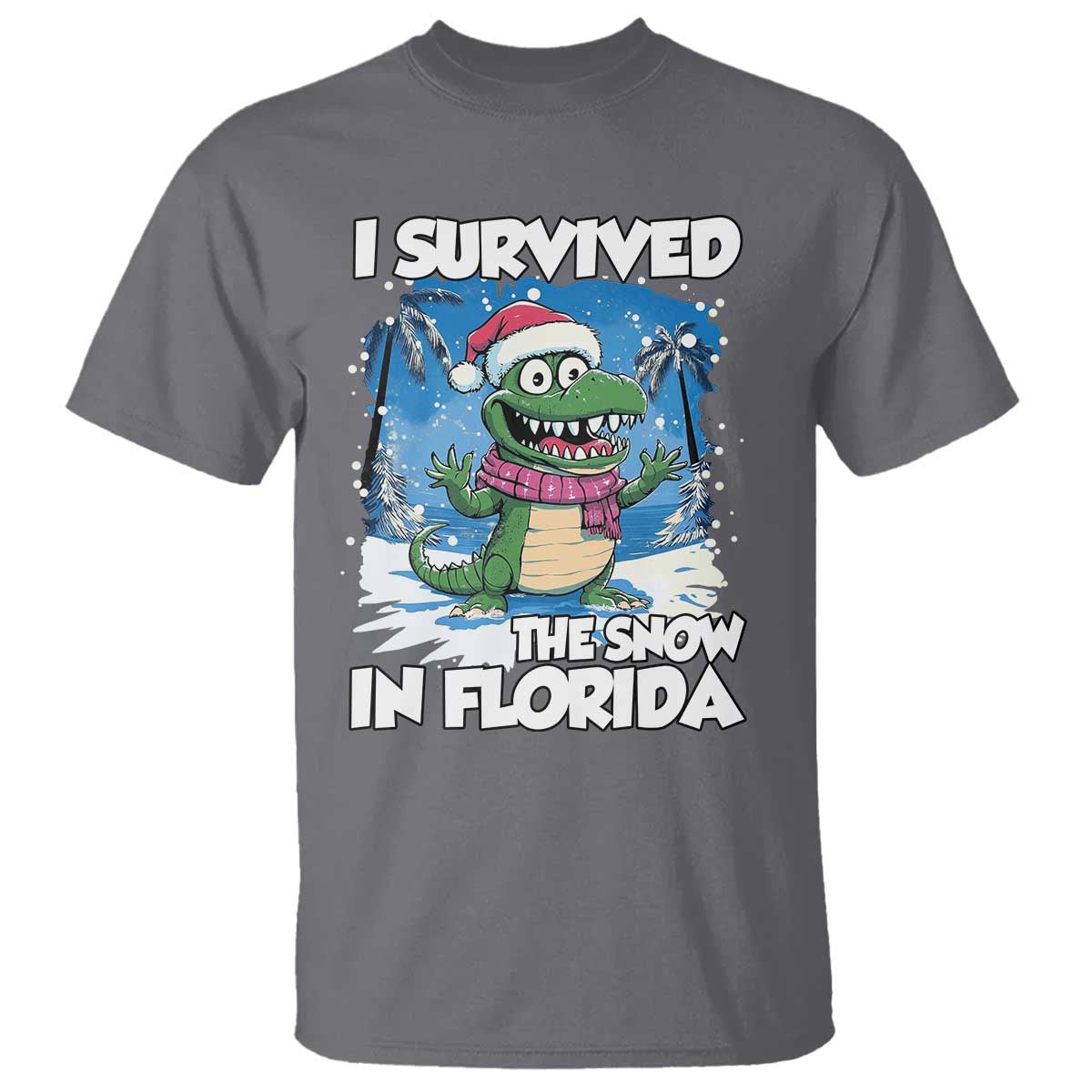 I Survived The Snow In Florida T Shirt Funny Crocodile TS02 Charcoal Print Your Wear