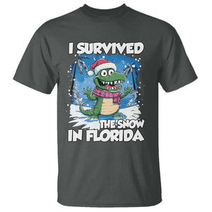 I Survived The Snow In Florida T Shirt Funny Crocodile TS02 Dark Heather Print Your Wear