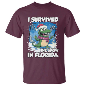 I Survived The Snow In Florida T Shirt Funny Crocodile TS02 Maroon Print Your Wear
