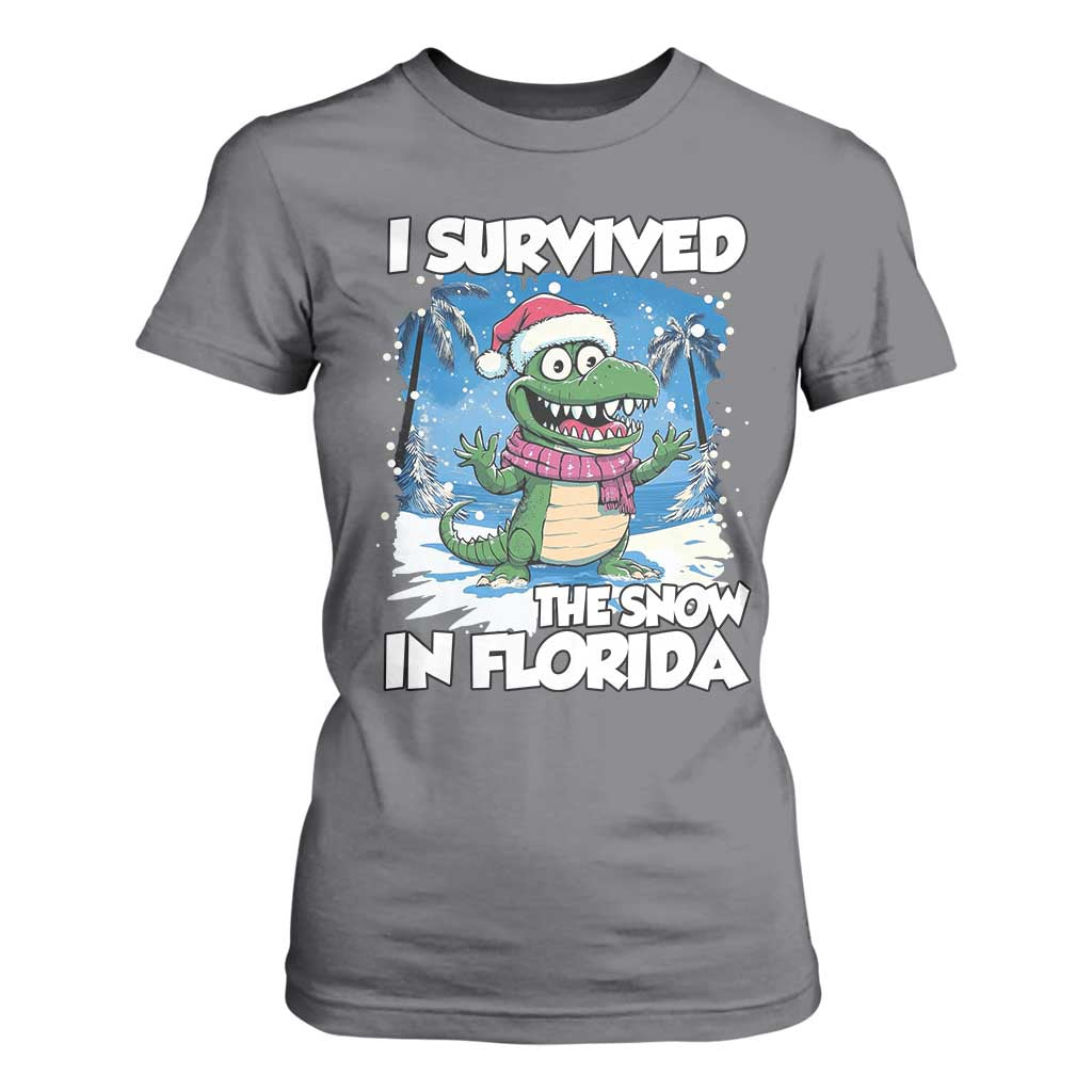 I Survived The Snow In Florida T Shirt For Women Funny Crocodile TS02 Charcoal Print Your Wear