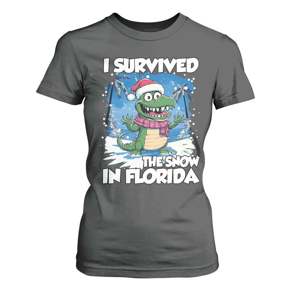 I Survived The Snow In Florida T Shirt For Women Funny Crocodile TS02 Dark Heather Print Your Wear