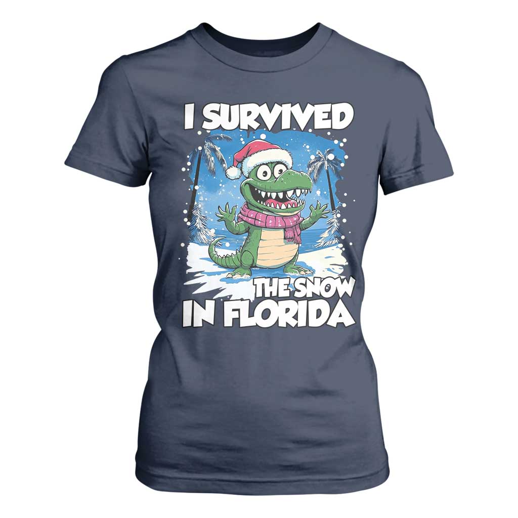 I Survived The Snow In Florida T Shirt For Women Funny Crocodile TS02 Navy Print Your Wear
