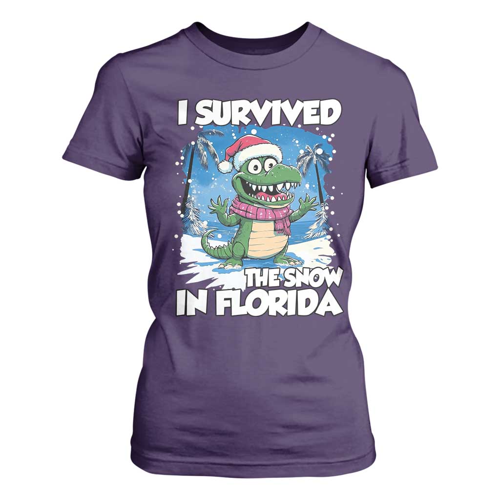 I Survived The Snow In Florida T Shirt For Women Funny Crocodile TS02 Purple Print Your Wear