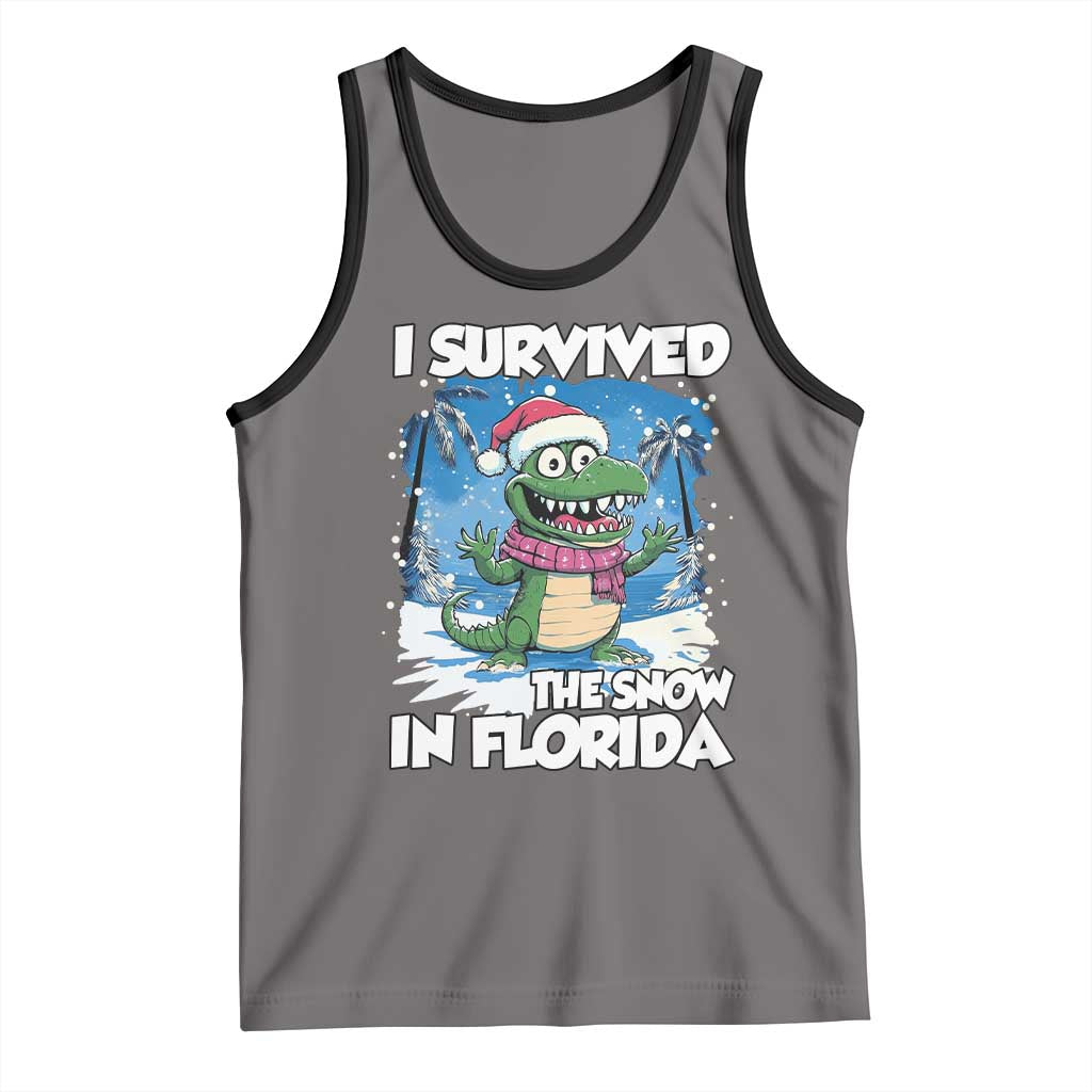 I Survived The Snow In Florida Tank Top Funny Crocodile TS02 Deep Heather Black Print Your Wear