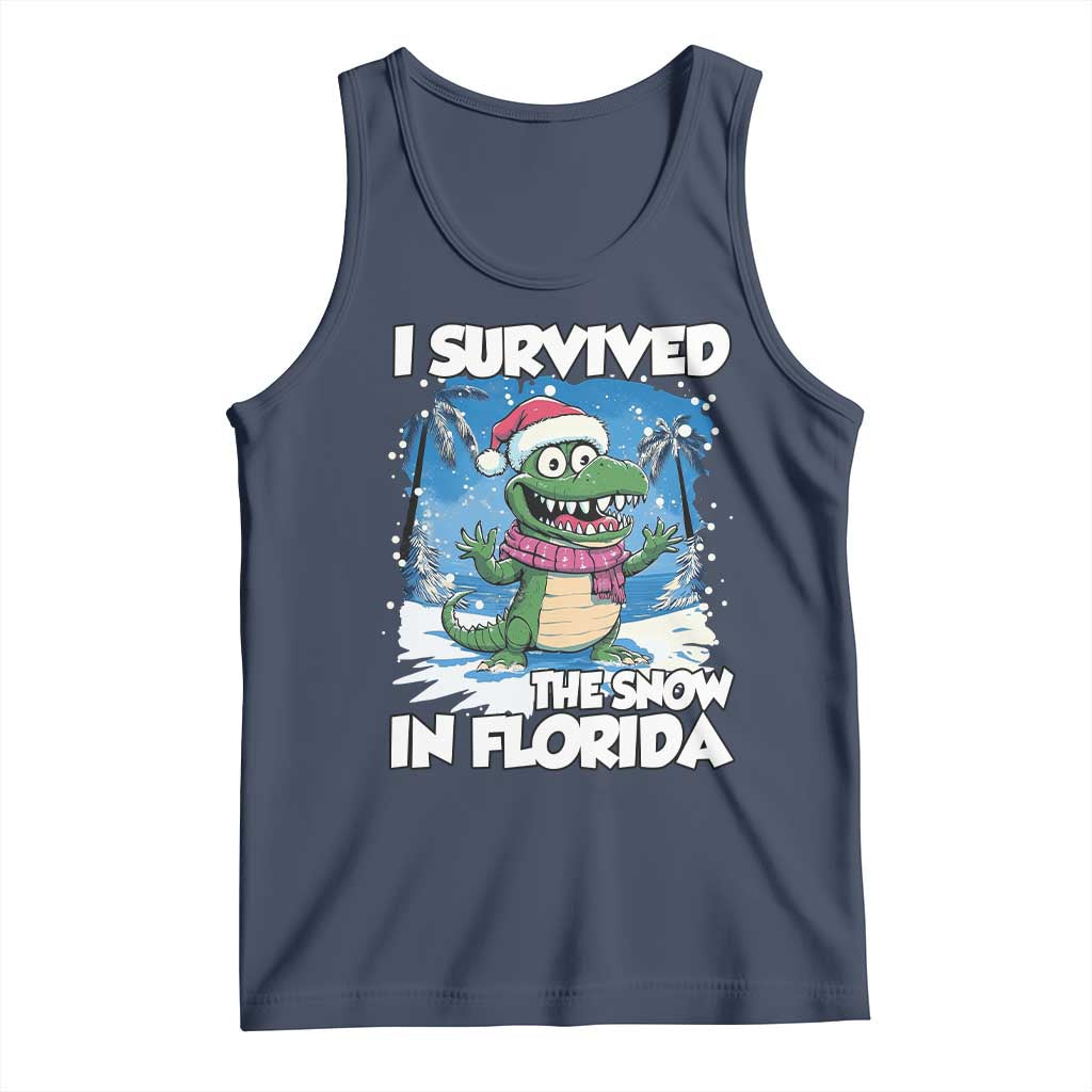 I Survived The Snow In Florida Tank Top Funny Crocodile TS02 Navy Print Your Wear