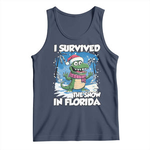 I Survived The Snow In Florida Tank Top Funny Crocodile TS02 Navy Print Your Wear