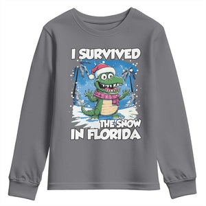 I Survived The Snow In Florida Youth Sweatshirt Funny Crocodile TS02 Charcoal Print Your Wear