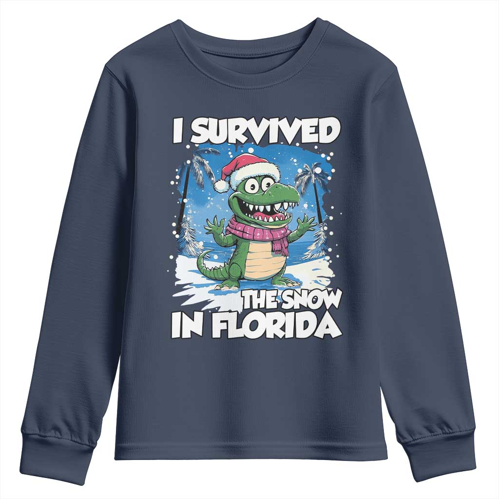 I Survived The Snow In Florida Youth Sweatshirt Funny Crocodile TS02 Navy Print Your Wear
