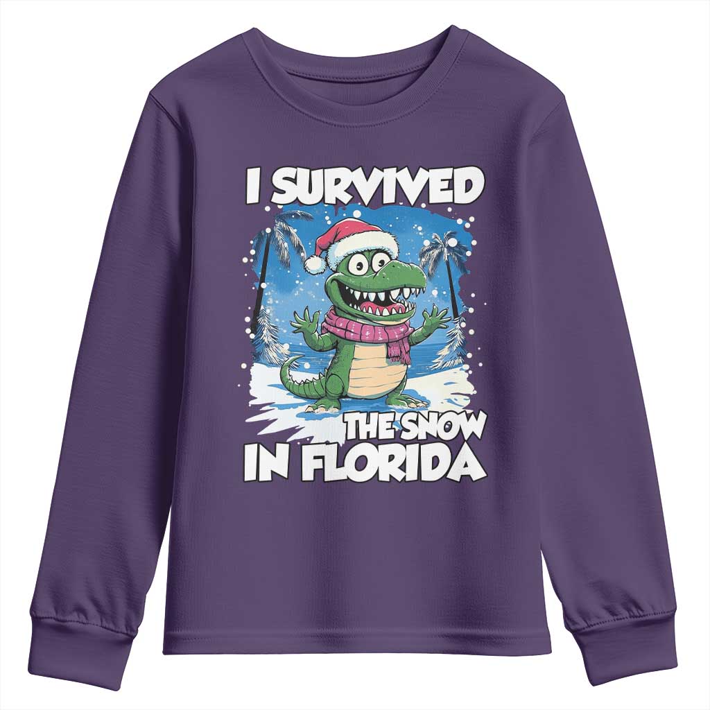 I Survived The Snow In Florida Youth Sweatshirt Funny Crocodile TS02 Purple Print Your Wear