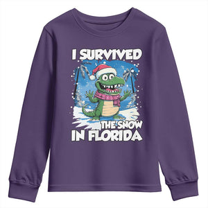 I Survived The Snow In Florida Youth Sweatshirt Funny Crocodile TS02 Purple Print Your Wear