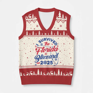 I Survived The Florida Blizzard Of 2025 V-Neck Knit Sweater Vest TS02 Beige Red Print Your Wear