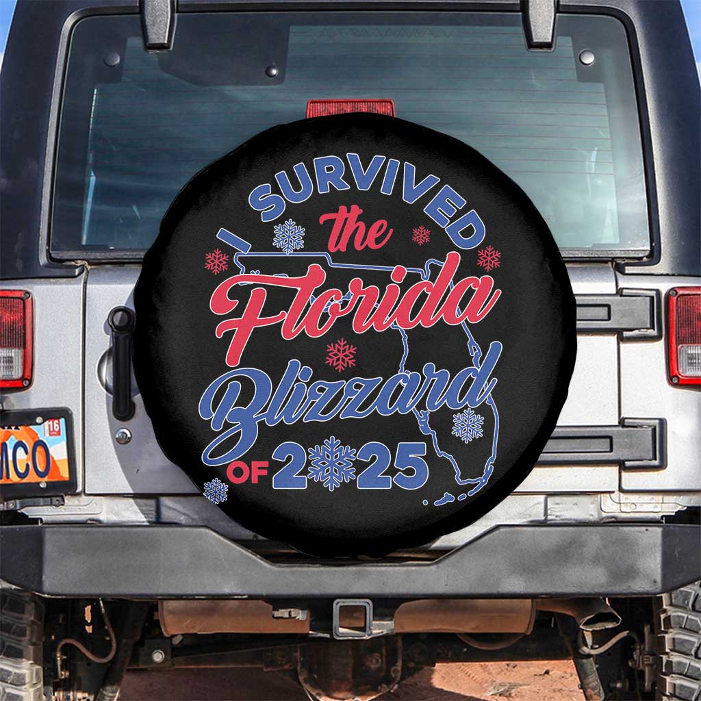 I Survived The Florida Blizzard Of 2025 Spare Tire Cover TS02 No hole Black Print Your Wear