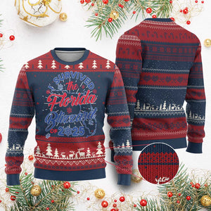 I Survived The Florida Blizzard Of 2025 Knit Sweatshirt TS02 Burgundy Print Your Wear