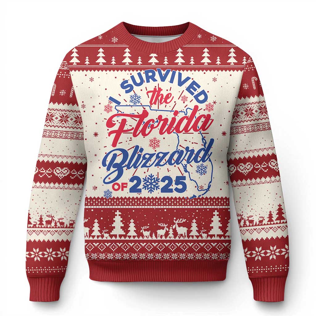 I Survived The Florida Blizzard Of 2025 Knit Sweatshirt TS02 Red Print Your Wear