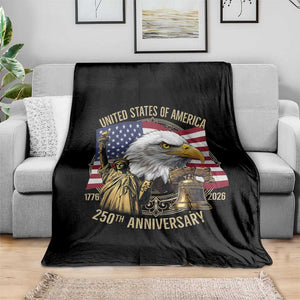 USA 250th Anniversary 1776 2026 4th of July Throw Blanket Patriotic Eagle Liberty Bell Statue of Liberty Graphic TS02 Print Your Wear