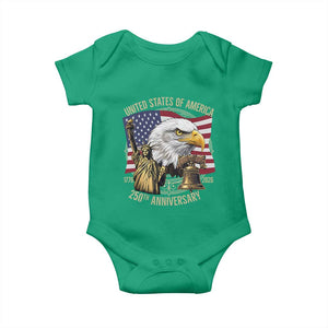 USA 250th Anniversary 1776 2026 4th of July Baby Onesie Patriotic Eagle Liberty Bell Statue of Liberty Graphic TS02 Irish Green Print Your Wear